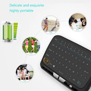 H18+ Wireless Air Mouse Mini Klaviatūra Full Screen Touch 2.4 GHz QWERTY Klaviatūra, Touchpad su foninio Apšvietimo Funkcija 