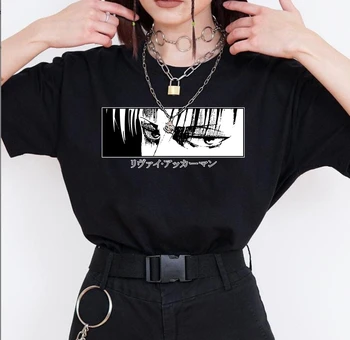 Japonų Anime Ataka Titan marškinėliai Levi Akermano Akių Spausdinti Dark Punk Viršuje Ulzzang Harajuku Prarasti Gotikos moteriški marškinėliai