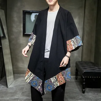 JDDTON vyriški Medvilniniai Skalbiniai Kimono Striukės Laisvalaikio Megztinis Tradicinių Streetwear Marškinėliai Kinų Stiliaus Samurajus Atsitiktinis Paltai JE557