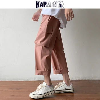 KAPMENTS Vyrų Pavasarį Japonijos Streetwear Krovinių Kelnės 2021 Mens Harajuku Sweatpants Kišenės, Platus Kojos Poilsiu Vyrų Baggy Kelnės