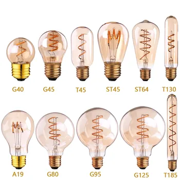 LED, Kaitinamosios Lemputės G40 T45 ST64 G80 G95 G125 Spiralinės Šviesos, 3W 2200K Retro Vintage Šviestuvai, Dekoratyvinis Apšvietimas, šviesos srautą galima reguliuoti Edison Lempos