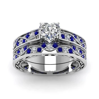 Mados Kristalų Sužadėtuvių Žiedai Rinkinys Moterims Vestuvių Papuošalai Elegantiškas Širdies formos Baltas Cirkonis Žiedai Vestuvių Juostoje Papuošalai