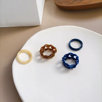 Mados Minimalistinio Korėjos Spalvingas Geometrines Turas Grandinės Akrilo Žiedas Rinkiniai Moterims Mergina Estetinės Papuošalai Šalies Dervos Žiedai