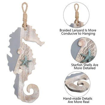 Medinis Dekoras Seahorse su Starfish ir Kriauklių Laivybos Apdaila,Sienos Kabinti Ornamentu Paplūdimio Tema-Namų Dekoravimas