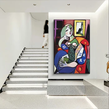 Moteris su Knyga Picasso Drobės Tapybos Siurrealizmo Meno Plakatų, piešinių ir Spaudinių Cuadros Sienos Meno Nuotrauką Kambarį Namų Dekoro