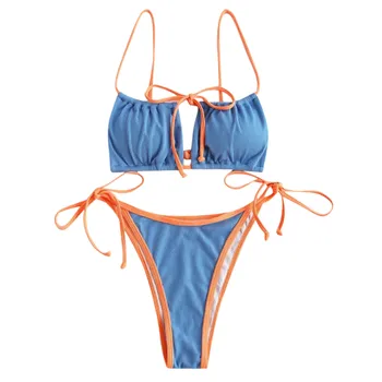 Moterų sexy strappy Aikštėje apynasrio dviejų dalių bikini maudymosi kostiumėlį Ponios Asorti Spalvų Atitikimo Backless Dviejų dalių Bikini 2021