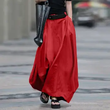 Moterų Sijonas Aukštu Juosmeniu vientisos Spalvos Medvilnės Mišinys Didelis Hem Kišenėje Maxi Sijonas Streetwear Šalies Moterų Sijonas Elegantiškas Sijonas