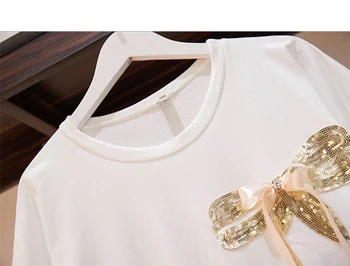Negabaritinių Laisvi moteriški marškinėliai Suknelės O-kaklo Blizgučiais Lankas Diamond Medvilnės Virš kelio Atsitiktinis Suknelė trumpomis Rankovėmis Trumpą Suknelę