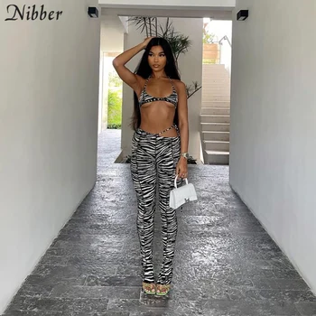 Nibber Zebra Modelio Spausdinimo Atitikimo Rinkiniai Moterims 2021 Rankovių Seksualus Backless Apynasrio Viršuje Ir Trumpas Kelnes Dviejų Dalių Komplektai