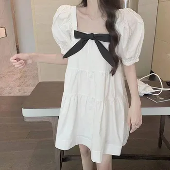 NONSAR 2021 Japonijos Minkštas Mergina Suknelė Vasarai Nauja Tendencija Kolegija Stiliaus Ilgai Skyriuje Amžiaus-Sumažinti Saldus Sluoksniuotos Rankovėmis Suknelė