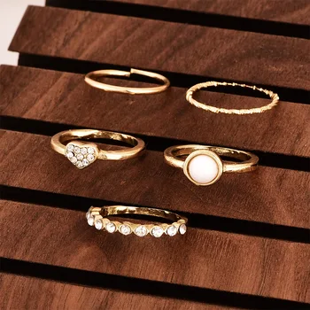 Pakuotėje 5 derinys karka žiedas skirta moterims su apdaila kalnų krištolas aukso tonas moterų žiedai