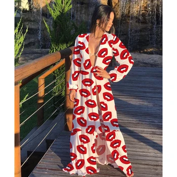 Paplūdimio Suknelė Bikini Padengti Iki Spausdinimo Maudymosi Kostiumas Moterims Kimono Plius Dydis Sexy Tunika Ilgomis Rankovėmis Maudymosi Kostiumėliai, Padengti Ups