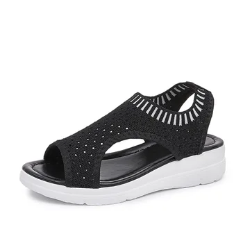 Platformos basutės moterų mados megzti tinklinio vasaros sandalai moterims, batai 2021 pleištai laisvalaikio bateliai moteris plius dydis