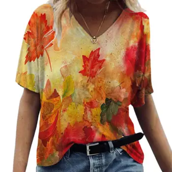 Plius Dydis Ponios Viršūnes Moterys T-shirt Gėlių 3D Spausdinimo trumpomis Rankovėmis V-Kaklo Prarasti Palaidinė Top Vasaros Atsitiktinis Palaidų Tee Viršuje Streetwear