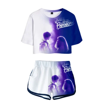Populiarus Julie ir Phantoms-3D Spausdinimo Moterims Dviejų dalių Komplektas Trumpas Rankovės Pasėlių T-marškinėliai+Šortai Tracksuit Mergaičių Plaukimo Summer Set