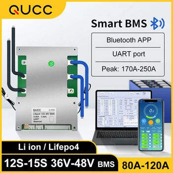 Qucc 13S 14 SEK 15S 48V Smart BMS Lifepo4 12S 36V 80A 100A 120A 