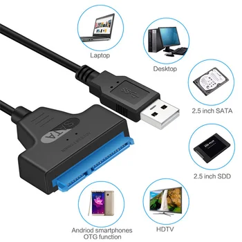 SATA į USB Adapteris SATA 3 Kabelių instaliavimo 6Gbps 2,5 Colių Išoriniai SSD HDD Kietąjį Diską 22 Pin Sata III Kabelis,USB 2.0/3.0,20 cm