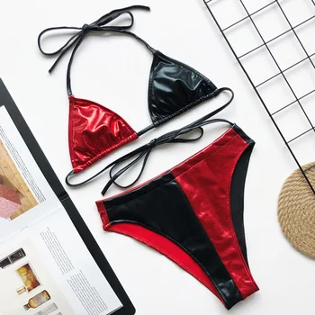 Seksualus Bikini 2020 High Waisted Bikini Komplektas Kratinys Biquini Šviečia Plaukti Kostiumas Aukso Maudymosi Kostiumą, Micro Bikini Mini Diržas Viršuje Paplūdimys