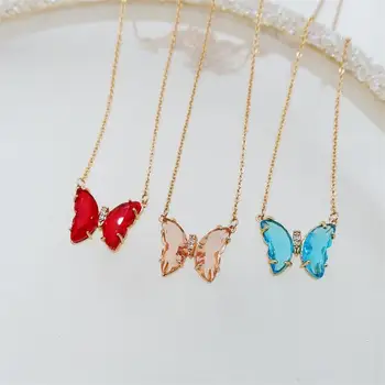 Spalva Crystal Butterfly Karoliai Rožinė Mėlyna Raudona Mados Papuošalai Moterims, Aksesuarai, Pakabukai Moteriška Šalis Dovanos