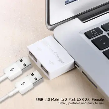 USB 2.0 Male su Twin Įkroviklis Dual 2 Port USB Skirstytuvo Hub Adapteris Keitiklis Kompiuterių Priedai