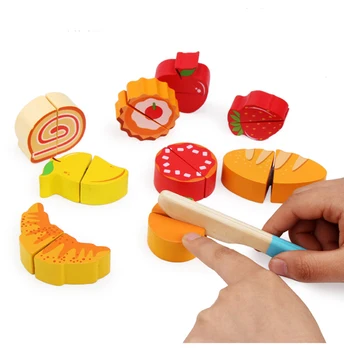 Vaikų medinis modeliavimo virtuvės žaisti namus, ledų, vaisių parduotuvė grilis nustatyti pažinimo supjaustyti kasos švietimo žaislai