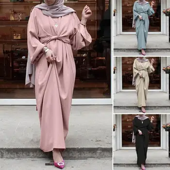 Vasarą Moterys Atsitiktinis Stiliaus Maxi Suknelė Prarasti Abaja Nidha Ilgos Rankovės Vientisos Spalvos Dubajus Turkija Kuklus Skraiste Kaftan Islamas