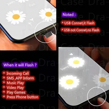 Violetinė Daisy LED Švyti Telefoną Atveju Huawei P20 30 P40 Pro Mate 20 30 40 Plius Nova 6 5G Garbę 20 pro Šviečiančius Akinius Dangtis