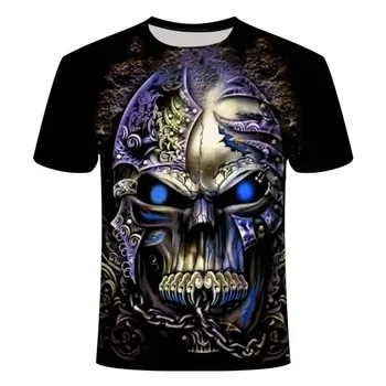 Vyriški 2021 Naujas Vyrų Vasaros Siaubo Demonas 3D Kaukolė Spausdinti vyriški trumpomis Rankovėmis T-Shirt 3D Spausdinimo Kvėpuojantis Įdomus Marškinėliai
