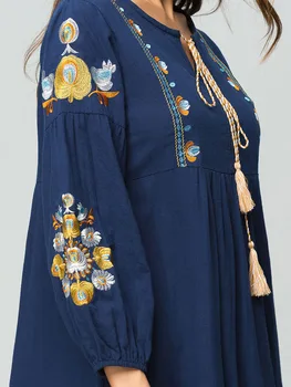 WEPBEL Medvilnės Skalbiniai Moterims Gėlių Suknelė Siuvinėta Musulmonų Abaja ilgomis Rankovėmis Suknelė Aukšto Juosmens Kulkšnies Ilgis
