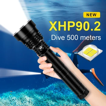 XHP90.2 profesija nardymo led žibintuvėlį, fakelą galingas 18650 įkrovimo blykstės šviesą, 4 režimai povandeninis 100M žvejybos vertus lempos