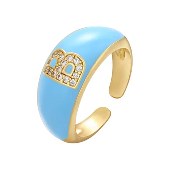 ZHUKOU Hip-hop stiliaus Mėlyna Stambusis Žiedai moterims CZ kristalų laišką žiedas 18K aukso chromu padengtas Emaliu atidaryti žiedas Juvelyriniai dirbiniai didmeninė VJ146
