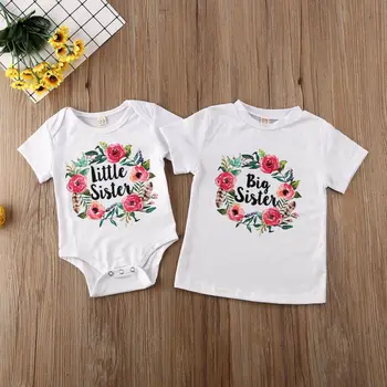 Šeimos Atitikimo Medvilnės Atspausdinti Drabužius Big Sister T-shirt seselė Romper Komplektai