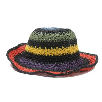 šiaudines skrybėles pavasario vasaros spalvotų kratinys apsaugos nuo saulės platus kraštų vasaros skrybėlės lauko atsitiktinis paplūdimio juosta yra rankų darbo saulė skrybėlės