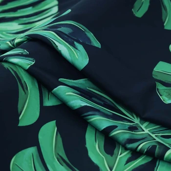 Žaliųjų bananų lapų spausdinimo šilko imitacijos ruožas satino audinio sijonas tissus as metrų ткани ткань для платья tissu фатин telas